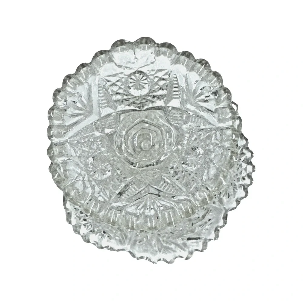 Vintage Clear Pressed Glass Pedestal Compote Bowl Candy Dish Starburst 6in